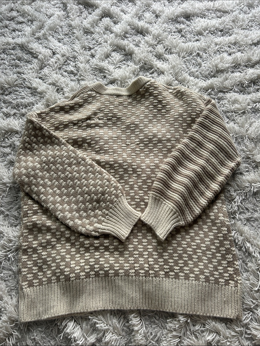 Pink Lily Cream & Taupe Mixed-Stitch V-Neck Button Cardigan - Picture 6 of 6